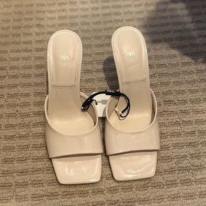 Zara Cream Faux Leather Heeled Sandals